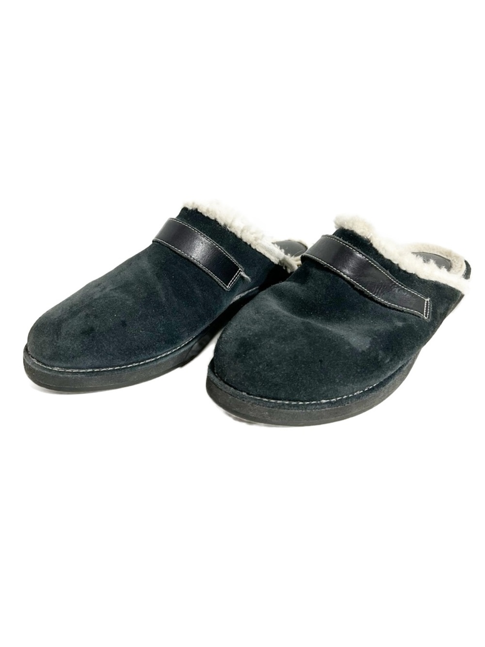 Cole Haan Nike Air Leather Suede Slip On Sheepskin Sherpa Fleece Lined Mule Clog